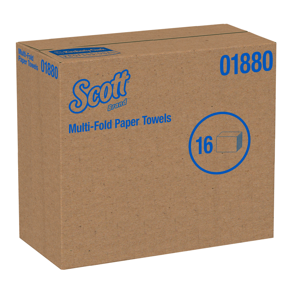 Essuie-tout à plis multiples Scott Essential (01880), pochettes d’air, faible résistance à l’état humide, 7 po x 9,25 po, blancs, 255 feuilles/paquet, 16 paquets/caisse, 4 080 essuie-tout/caisse - 01880