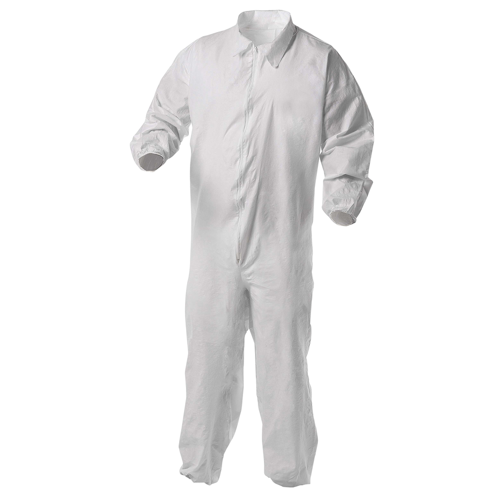KleenGuard™ A35 Disposable Coveralls (38925), Liquid and Particle Protection, Zip Front, Elastic Wrists & Ankles (EWA), White, Small, 25 Garments / Case - 38925