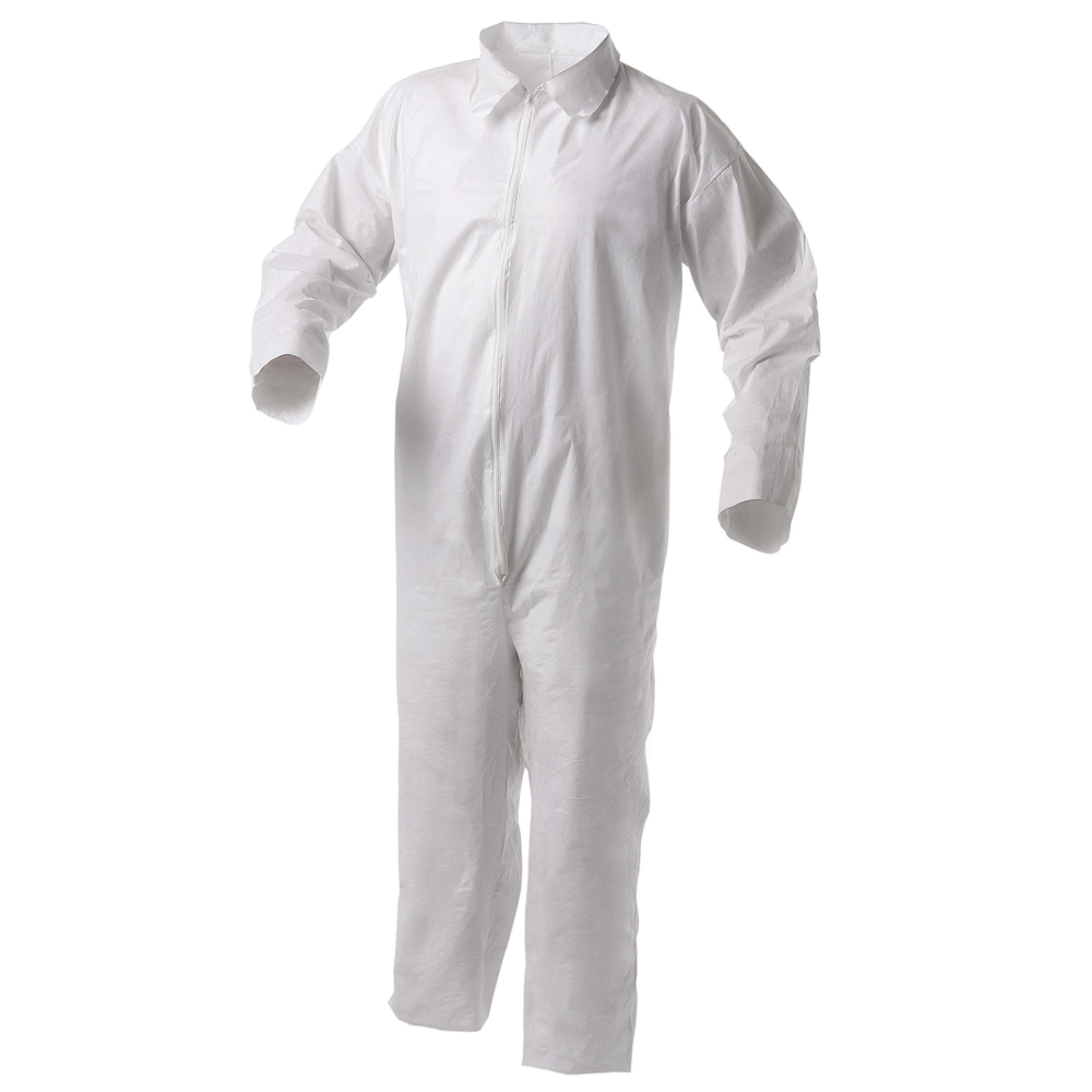 KleenGuard™ A35 Disposable Coveralls (38916), Liquid and Particle Protection, Zip Front, Open Wrists & Ankles, White, Small, 25 Garments / Case - 38916
