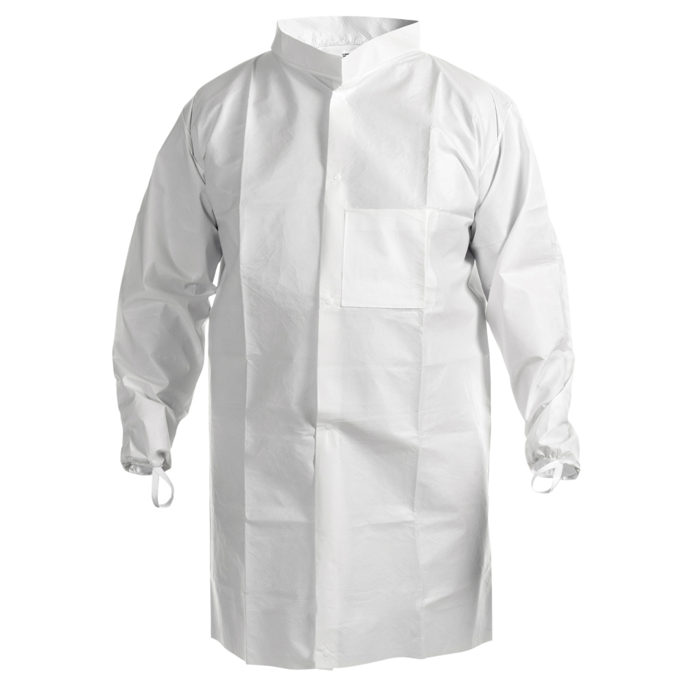 Kimtech™ A7 Cleanroom Lab Coat (47653), High Collar, Thumb Loops, Splash Protection, Anti-Static, Double Bag, Large, 30 / Case - 47653