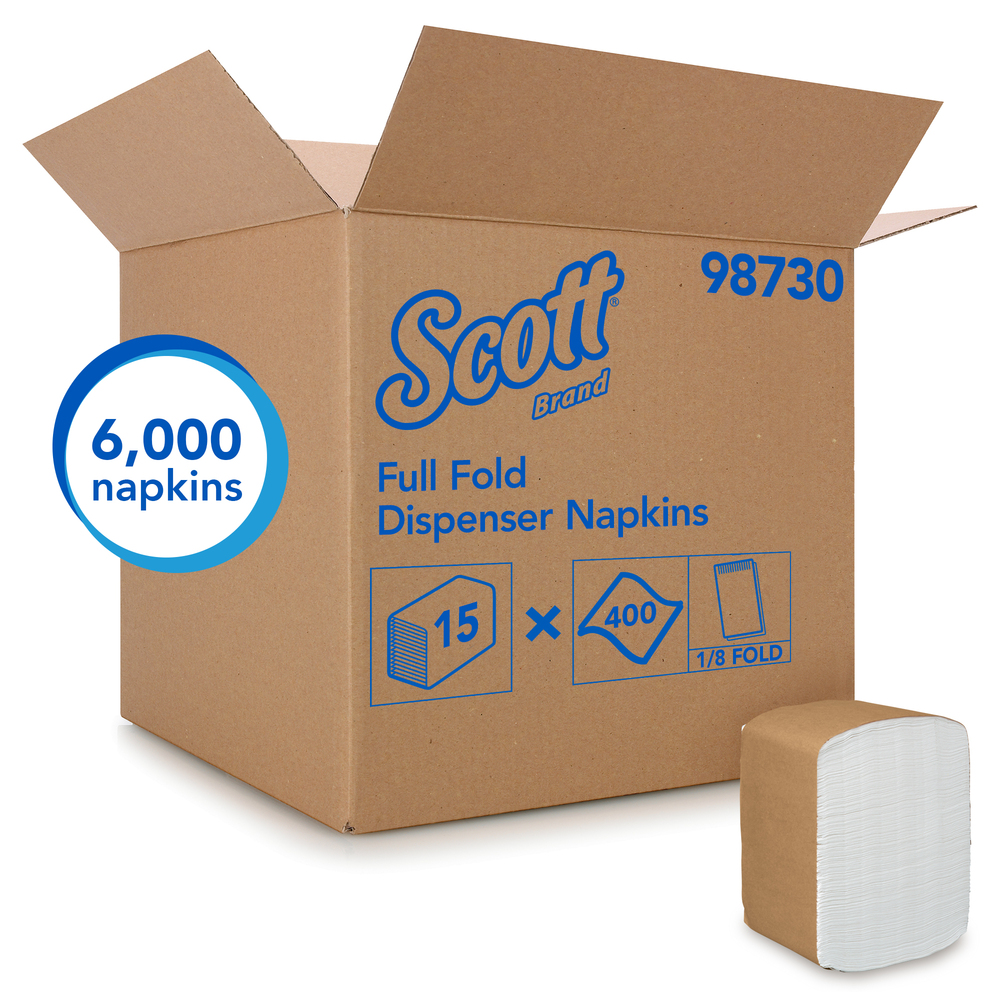 Scott® Dinner Paper Napkins (98730), Disposable, White, 1/8 Fold, 1-Ply, 12 x 17 (Unfolded), 15 Packs of 400 Beverage Napkins (6,000 / Case) - 98730