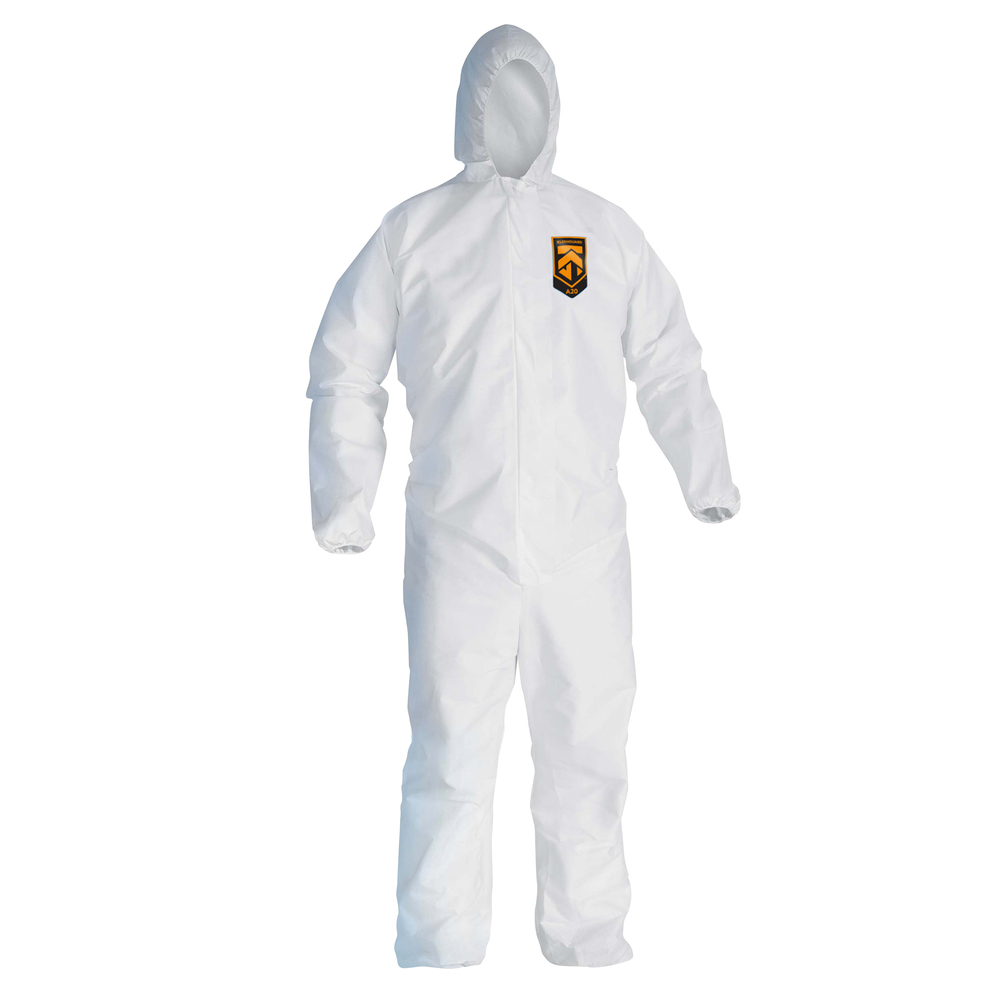 KleenGuard™ A10 Light Duty Coveralls (12227), Zip Front, Elastic Wrists, Hood, Breathable Material, White, 3XL, 25 / Case - 12227