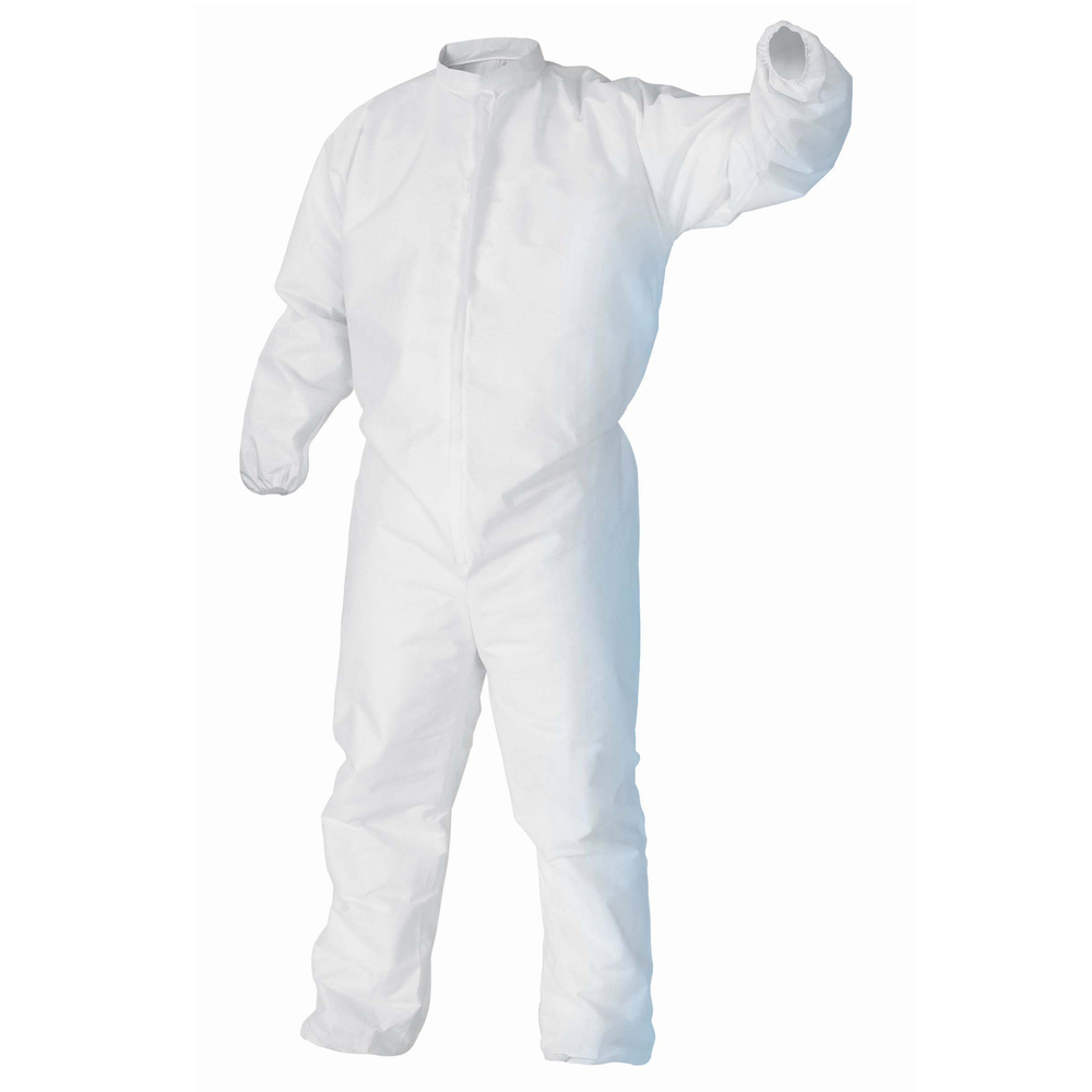 Kimtech™ A5 Cleanroom Coveralls (49836), Covered Zipper, Storm Flap, Thumb Loops, High Collar, Bulk Package, White, 3XL, 25 / Case - 49836