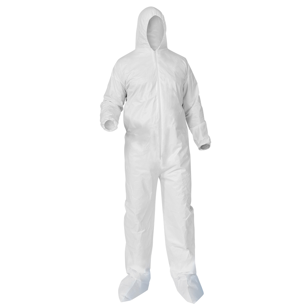 KleenGuard™ A35 Disposable Coveralls (38953), Liquid and Particle Protection, Zip Front, Elastic Wrists, Hood & Boots, White, 4XL, 25 Garments / Case - 38953