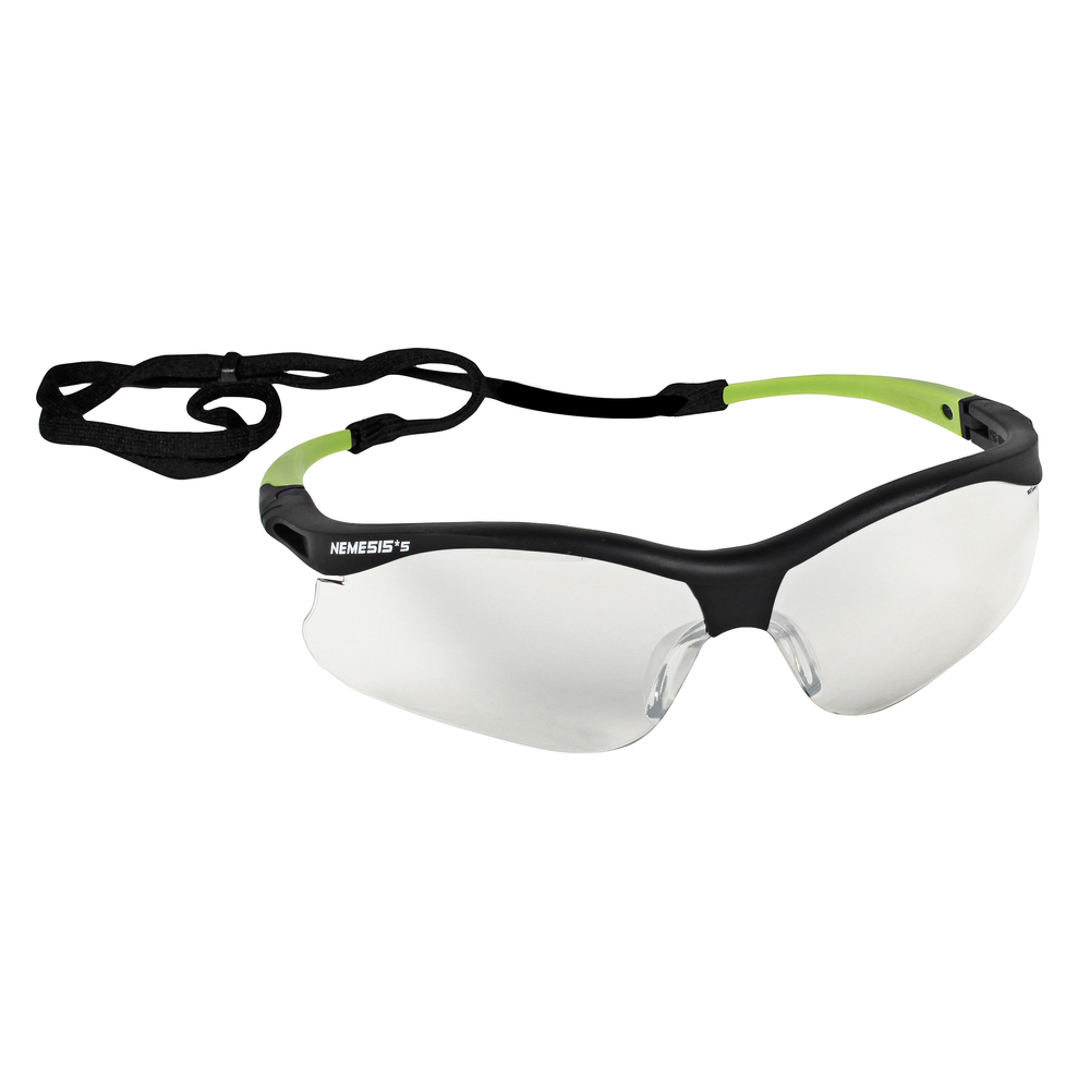 Petites lunettes de sécurité KleenGuard V30 Nemesis (38480), légères, verres intérieur/extérieur, monture noire avec embouts verts, 12 paires/caisse - 38480