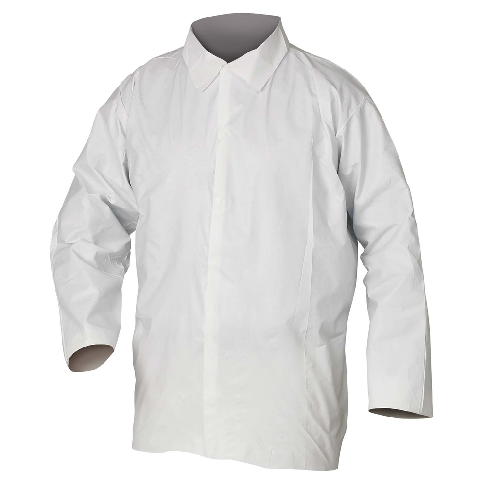 Chemise de protection contre les liquides et les particules Kleenguard A40 (44404), bouton-pression à l’avant, poignets ouverts, blanche, TG, 50 vêtements/caisse - 44404