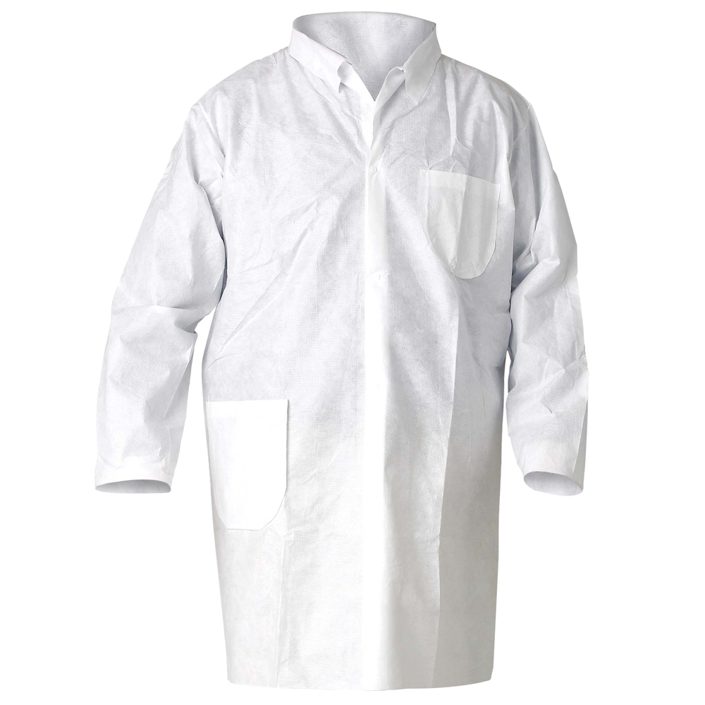 KleenGuard™ A20 Breathable Particle Protection Lab Coats (10029), 4 Snap Closure, Knee Length, White, Large, 25 / Case - 10029