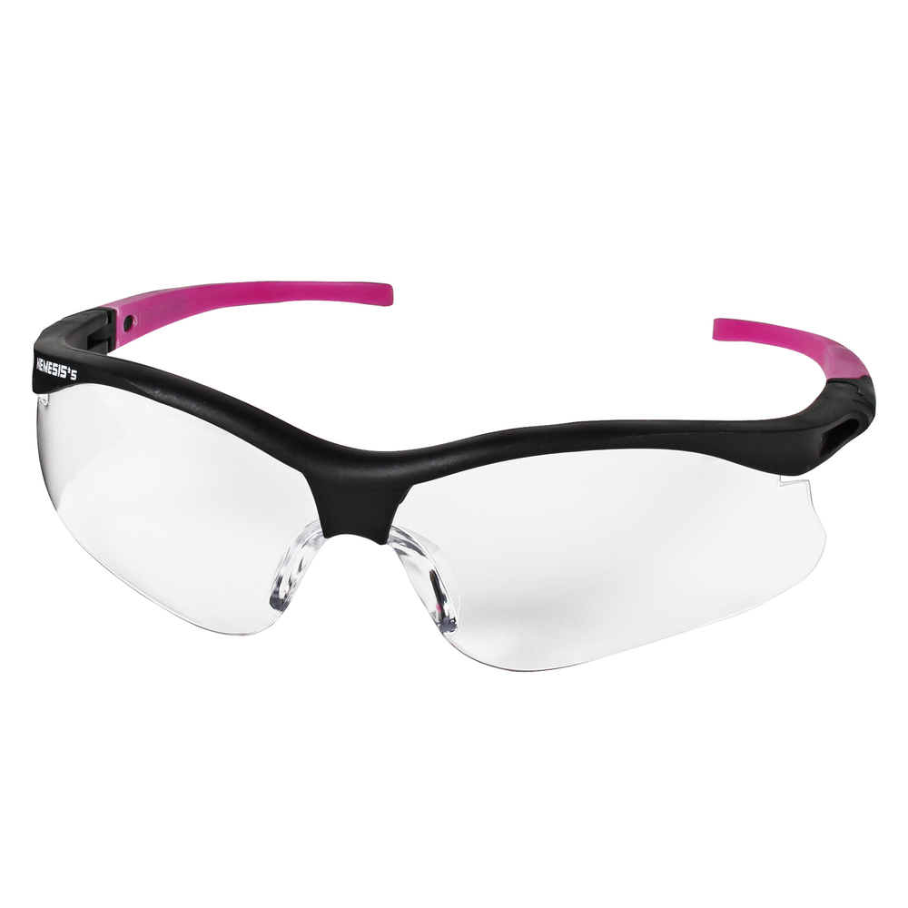 KleenGuard™ V30 Nemesis Small Safety Glasses (38478), Lightweight, Clear Anti-Fog with Black Frame / Pink Tips, 12 Pairs / Case - 38478