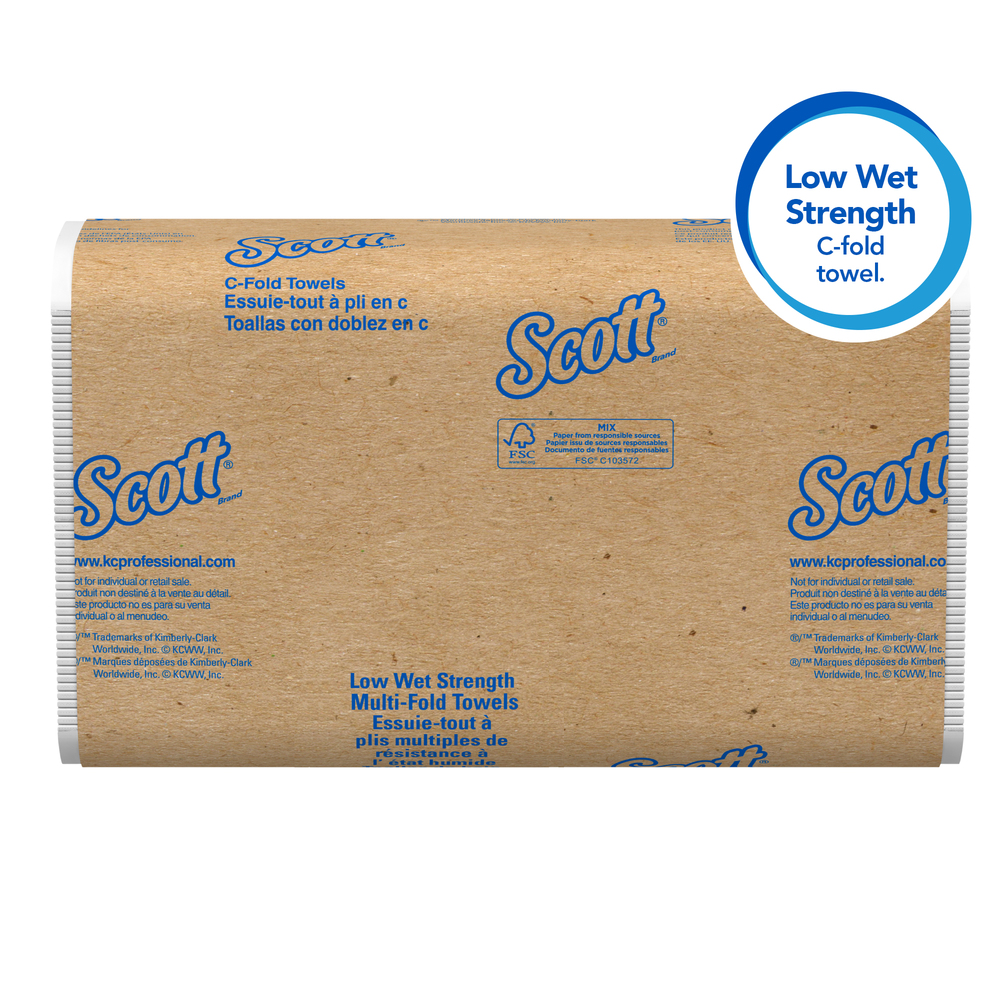 Scott® Essential C fold Paper Towels (06041), Low Wet Strength, 13.15” x 10.125”, White, 12 Pack / Case, 200 Sheets / Pack, 2,400 Towels - 06041