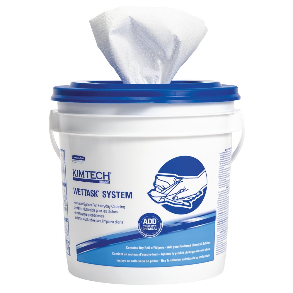 Système Kimtech WetTask, essuie-tout Kimtech Prep pour agents de blanchiment, désinfectants et produits d'hygiène (06411), système hygiénique fermé, 6 rouleaux/caisse, 90 feuilles/rouleau, seau gratuit - 06411