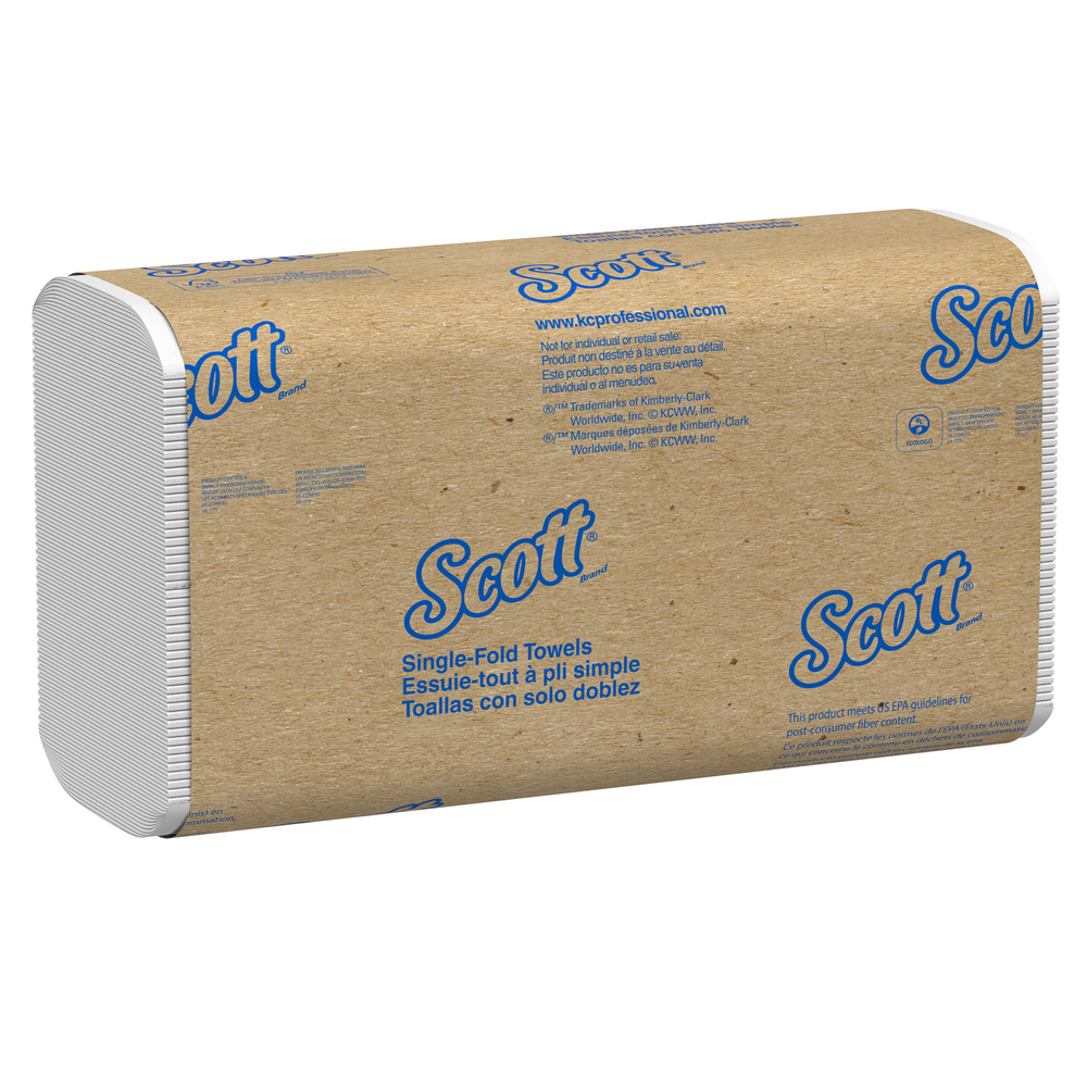 Essuie-mains à pli unique Scott Essential (01700), à prix abordable, blancs, 250 essuie-mains/paquet, 16 paquets/caisse - 01700