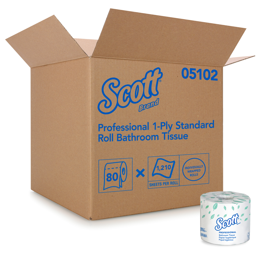 Scott® Essential Professional Standard Roll Bathroom Tissue (05102), White, 80 Rolls / Case, 1,210 Sheets / Roll, 96,800 Sheets / Case - 05102