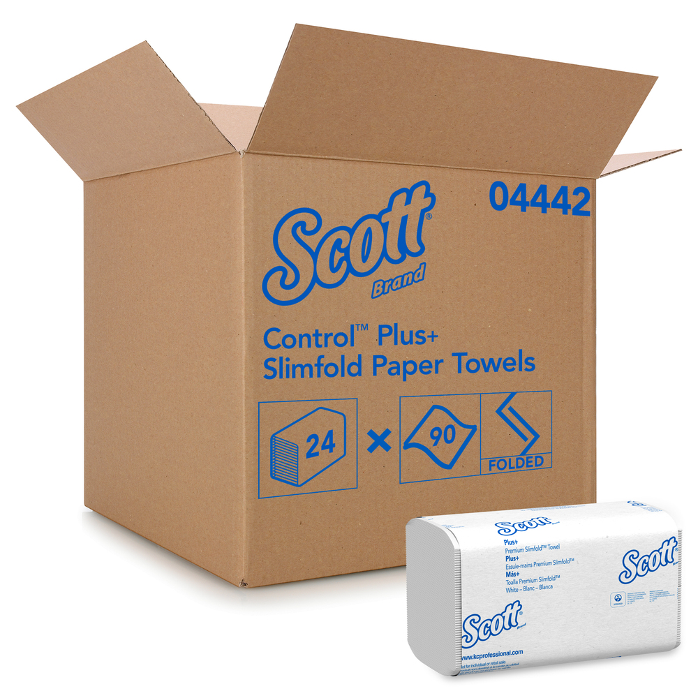 Essuie-mains Scott Control Slimfold à poches d’air à séchage rapide, blancs, 90 essuie-mains/distributrices, 24 paquets/caisse - 04442