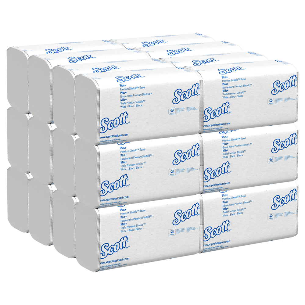 Essuie-mains Scott Control Slimfold à poches d’air à séchage rapide, blancs, 90 essuie-mains/distributrices, 24 paquets/caisse - 04442