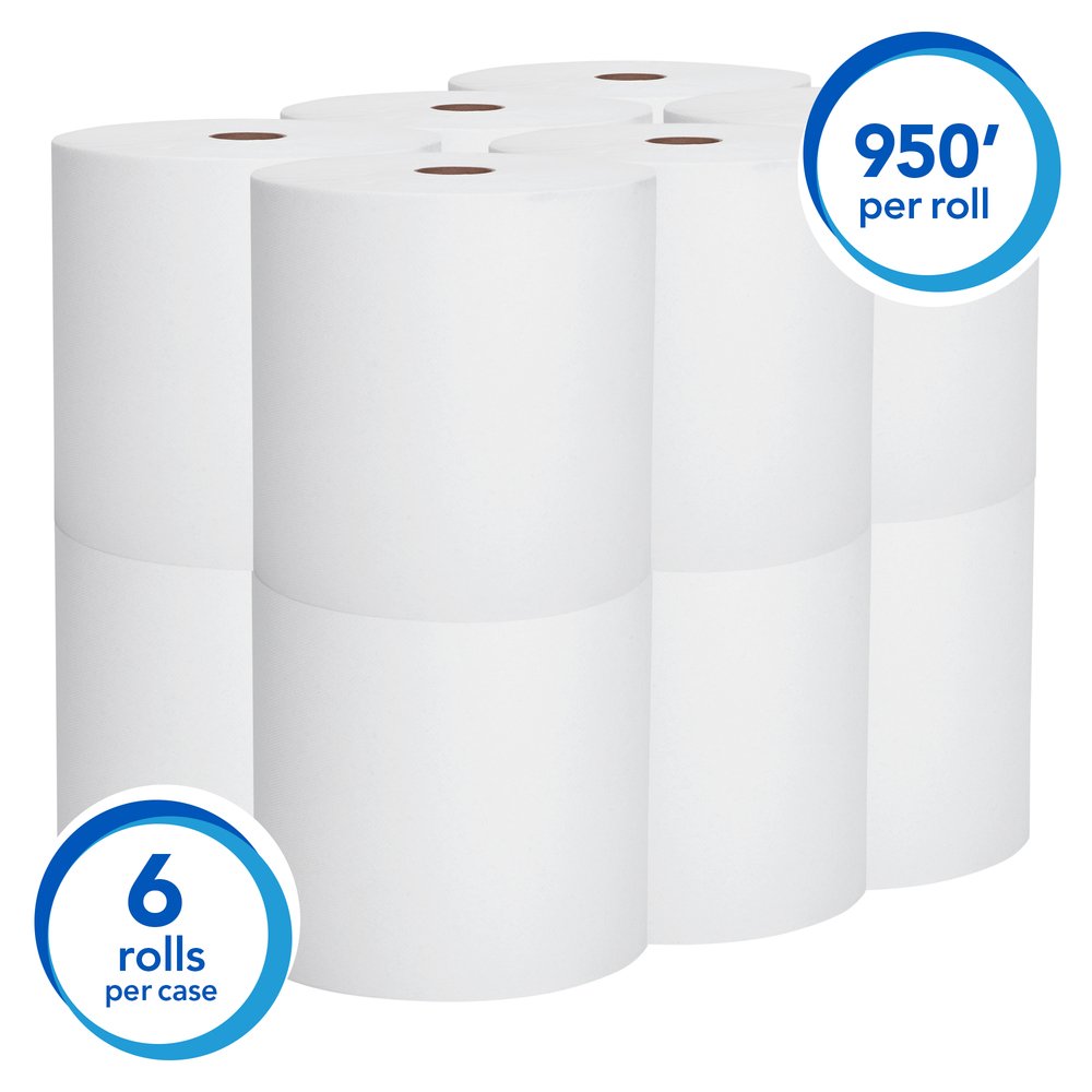 Scott® Essential High Capacity Hard Roll Paper Towels (02000), 1.75” Core, White, 9500' / Roll, 6 Rolls / Convenience Case, 5,700’ / Case - 02000
