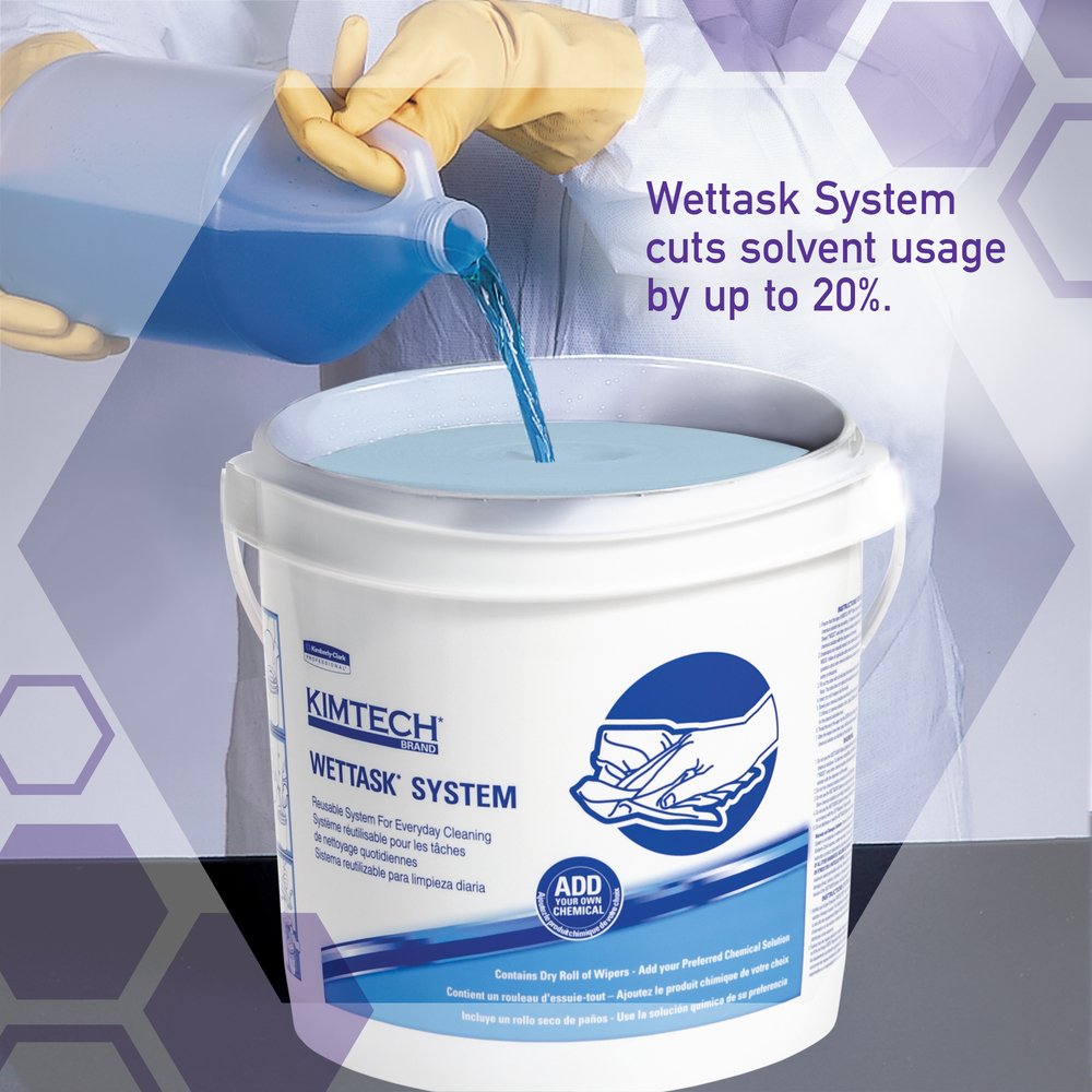 Kimtech™ Prep Wipers for the WetTask Wiping System for Solvents (06001), Hygienic Enclosed System, 6 Rolls/Case, 95 Sheets/Roll, Bucket Included - 06001