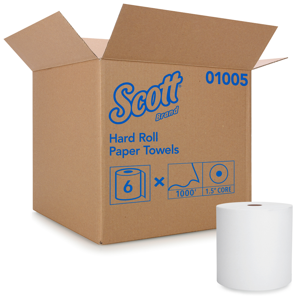 Scott® Essential High Capacity Hard Roll Paper Towels (01005), White, 1000' / Roll, 6 Paper Towel Rolls / Convenience Case - 01005