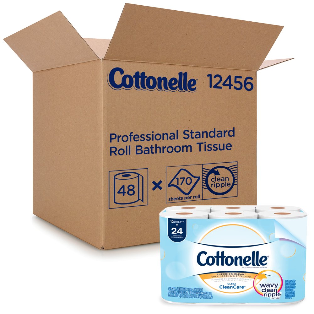 Cottonelle® Ultra CleanCare® Standard Roll Bathroom Tissue (12456), 48 Rolls / Case (4 Packs of 12), 170 Sheets / Roll - 12456