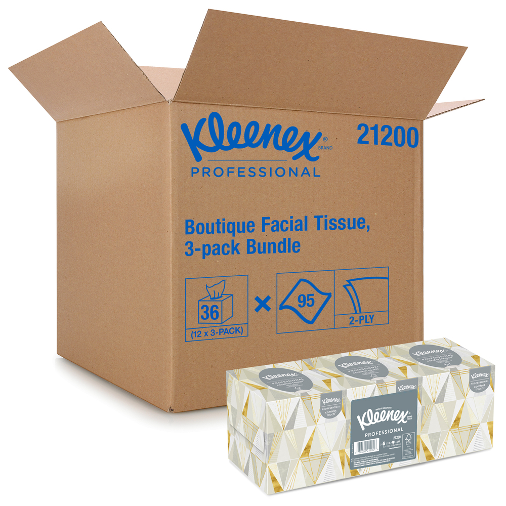 Cube de mouchoirs Kleenex Professional pour entreprise (21200), boîte de mouchoirs verticale, 36 boîtes florales/caisse, 95 mouchoirs/boîte. 3 420 mouchoirs/caisse
