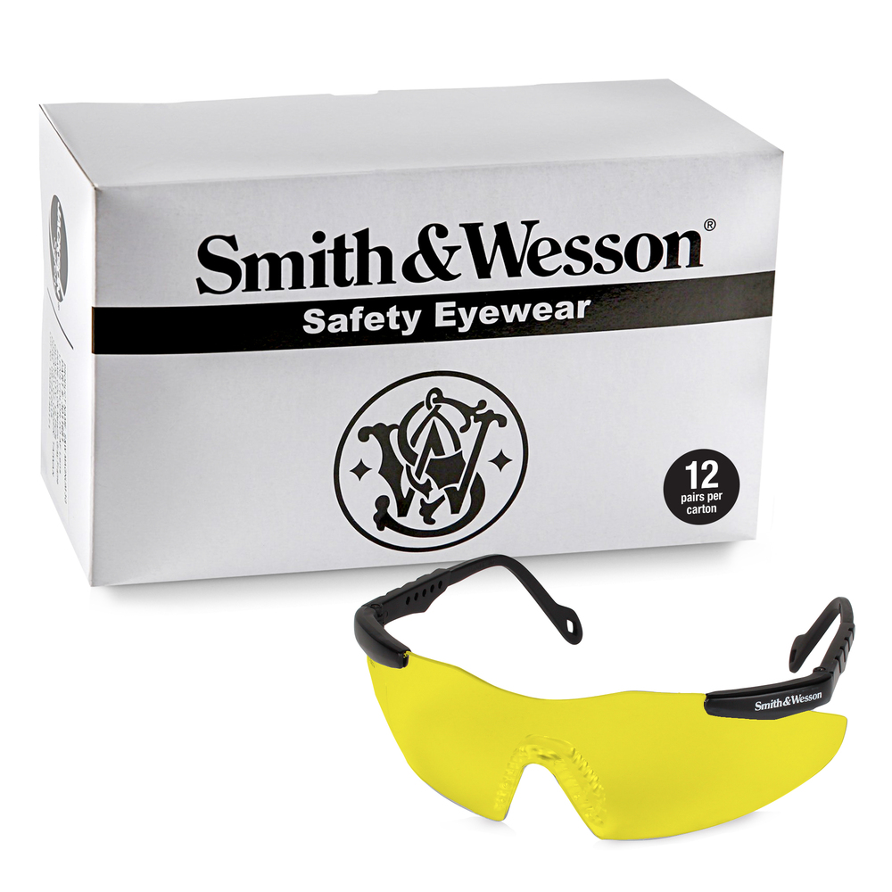 Smith & Wesson® Safety Glasses (19826), Magnum 3G Safety Eyewear, Amber Lenses with Black Frame, 12 Units / Case - 19826