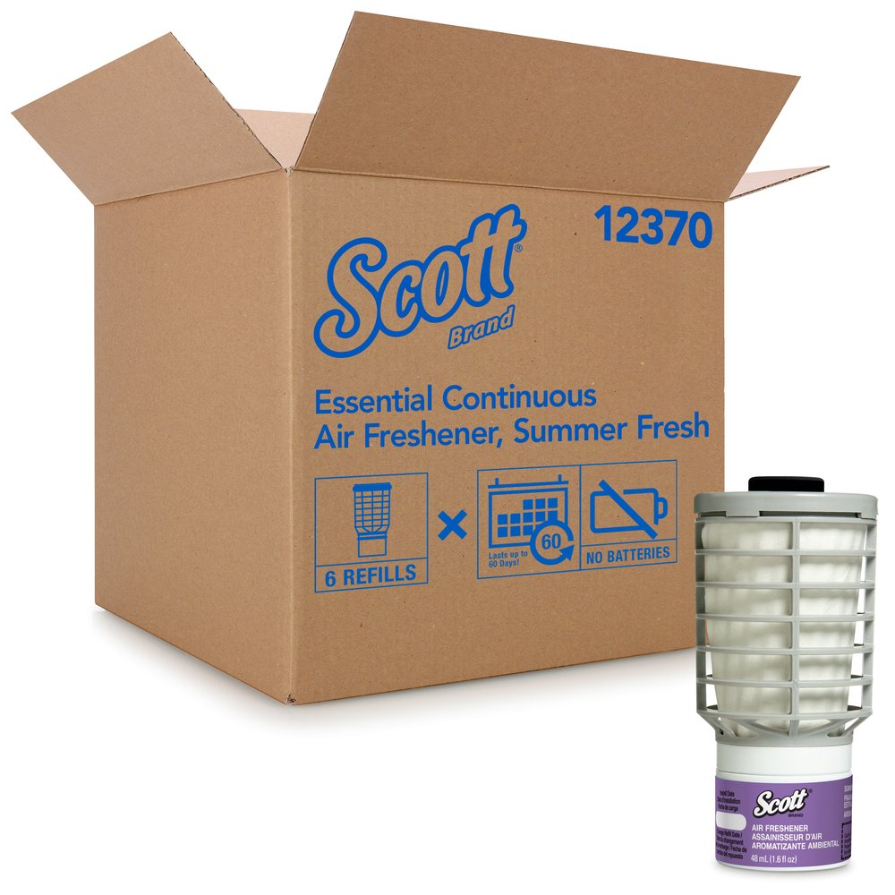 Recharge pour système continu d'assainissement d'air Scott Essential (12370), fragrance fraîcheur estivale, automatique/libération continue, 6 recharges/caisse