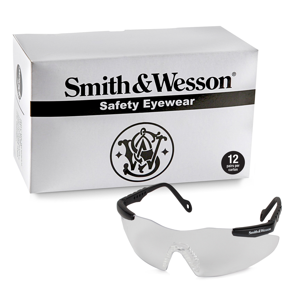 Smith & Wesson® Safety Glasses (19794), Magnum 3G Safety Eyewear, Clear Anti-Fog Lenses with Black Frame, 12 Units / Case - 19794