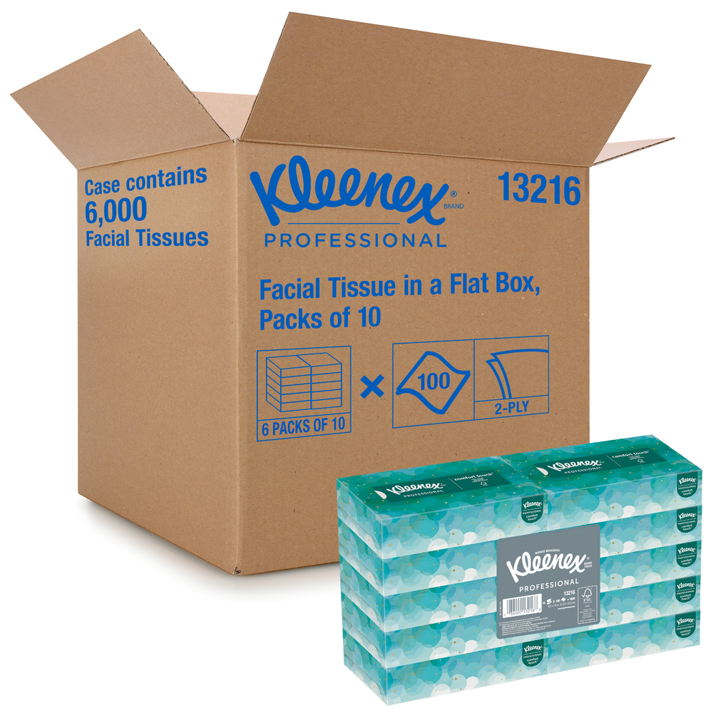 Mouchoirs Kleenex professionnels pour entreprise (13216), boîtes de mouchoirs plates, 60 boîtes/caisse, 100 mouchoirs/boîte