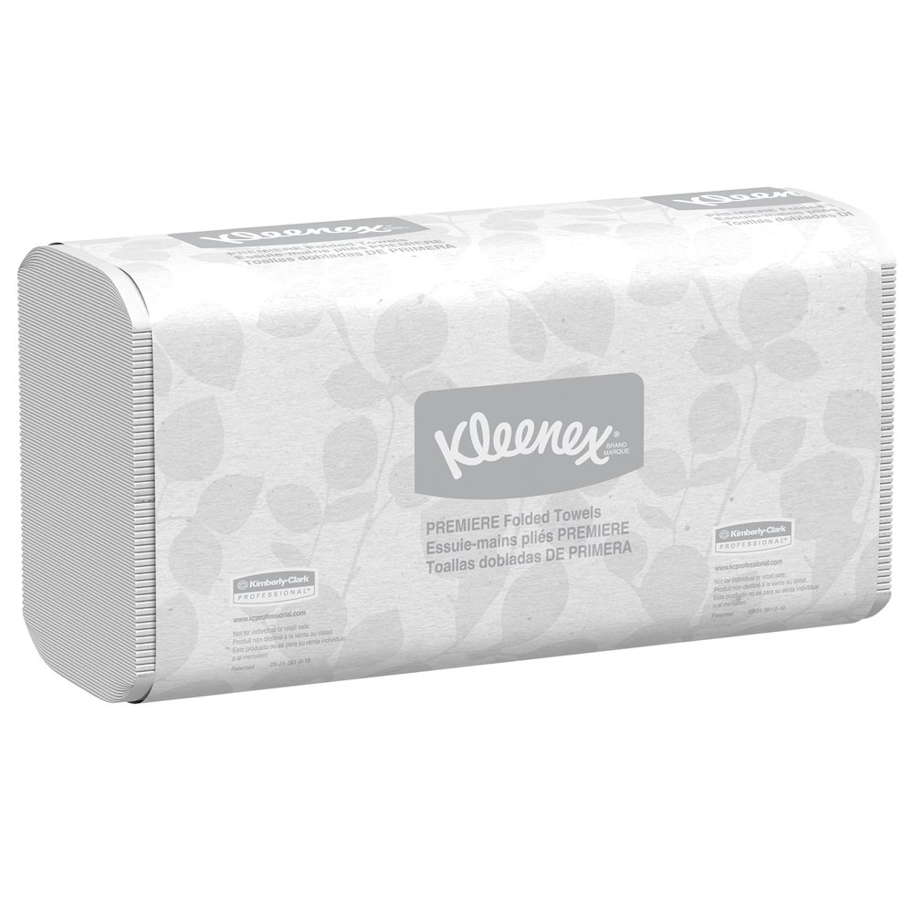 Essuie-mains pliés Kleenex Premium (13253) avec pochettes d’air à séchage rapide, blancs, 25 paquets/caisse 120 essuie-mains à triple pli/paquet, 3 000 essuie-mains/caisse - 13253