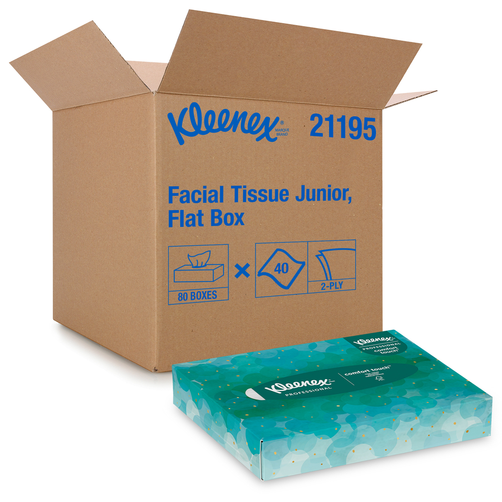 Kleenex® Professional Facial Tissue for Business (21195), Flat Tissue Boxes, 80 Junior Boxes / Case, 40 Tissues / Box