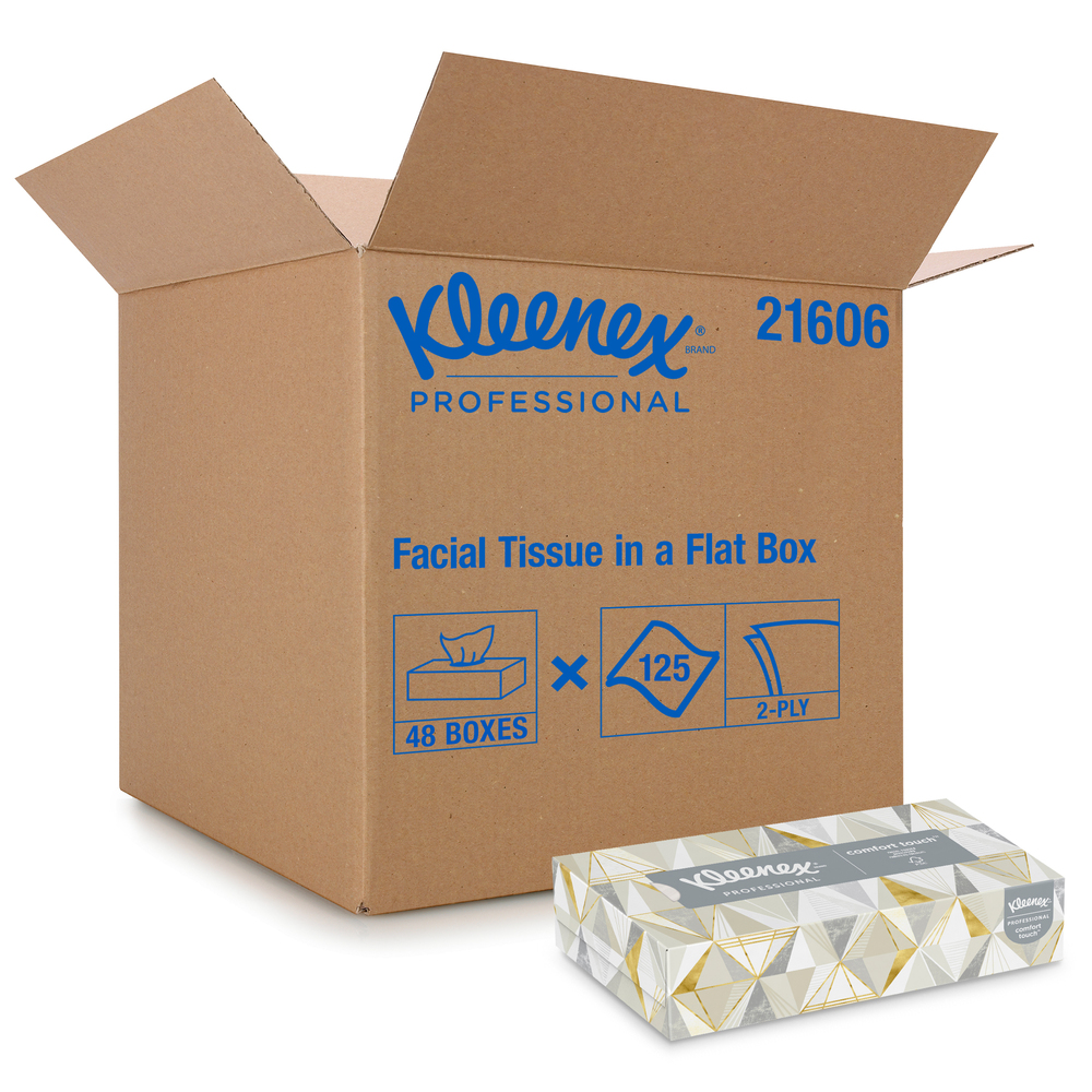 Mouchoirs Kleenex professionnels pour entreprise (21606), boîtes de mouchoirs plates, 48 boîtes/étui pratique, 125 mouchoirs/boîte