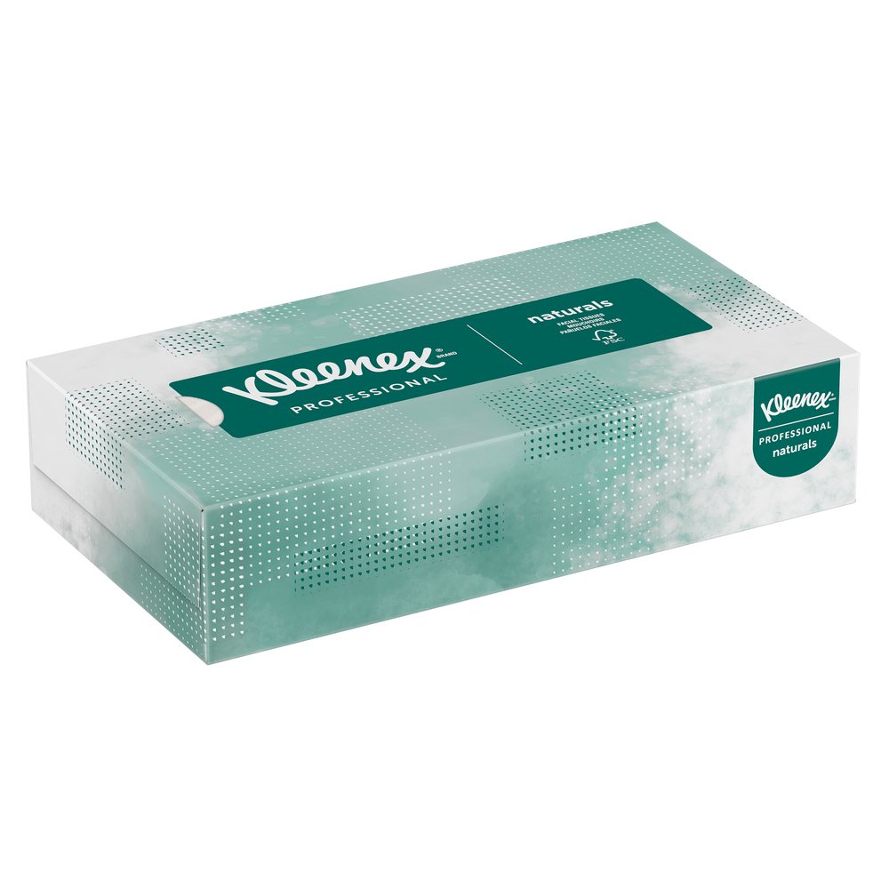 Mouchoirs Kleenex Naturals professionnels pour entreprise (21601), boîtes de mouchoirs plates, 2 épaisseurs, 48 boîtes/caisse, 125 mouchoirs doux/boîte, 6 000 feuilles/caisse - 21601