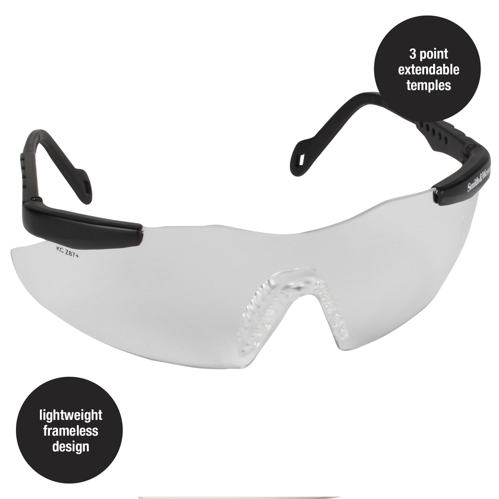 Smith & Wesson® Safety Glasses (19794), Magnum 3G Safety Eyewear, Clear Anti-Fog Lenses with Black Frame, 12 Units / Case - 19794
