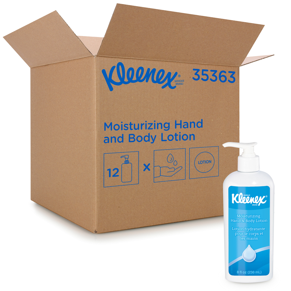 Lotion hydratante pour les mains et le corps Kleenex (35363), blanche, parfum frais, bouteille à pompe de 8 oz, 12/caisse - 35363