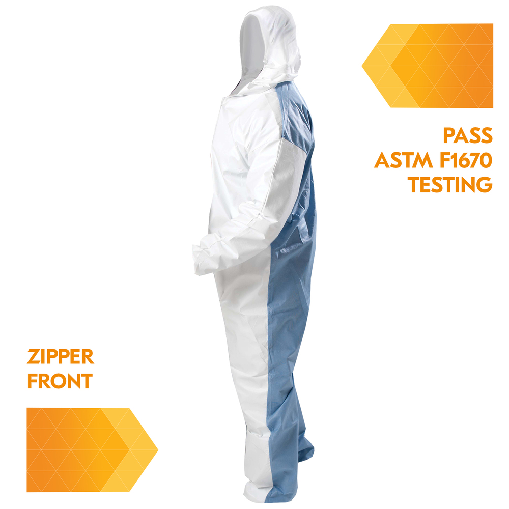 KleenGuard™ A40 Liquid & Particle Protection Coveralls (37163) with Blue Breathable Back, Zipper Front, Hood, EWA, White, XL, 25 / Case - 37163