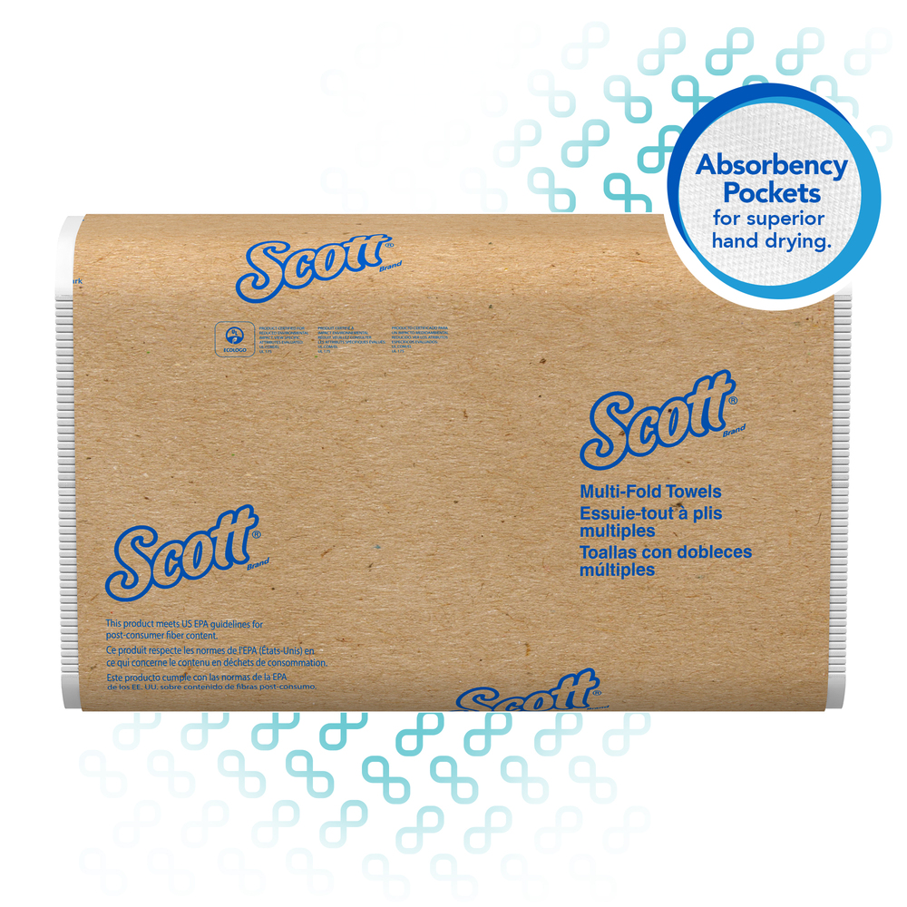 Scott® Essential Multifold Paper Towels (37490) with Fast-Drying Absorbency Pockets, 8” x 9.4”, White, 16 Packs / Case, 250 Multifold Towels / Pack, 4,000 Scott® Towels / Case - 37490