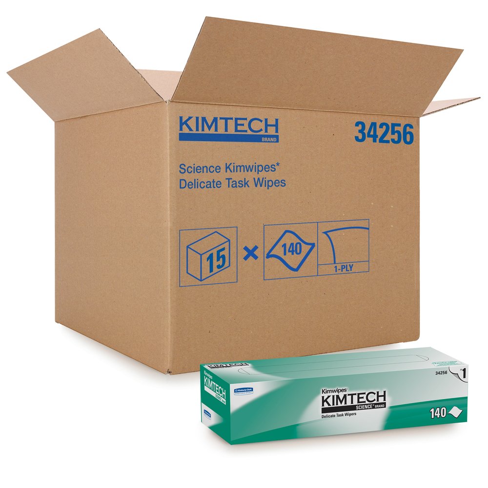 Essuie-tout pour tâches délicates Kimwipes de Kimtech Science (34256), blanc, 1 épaisseur, 15 boîtes Pop-up/caisse, 140 feuilles/boîte, 2 100 feuilles/caisse
