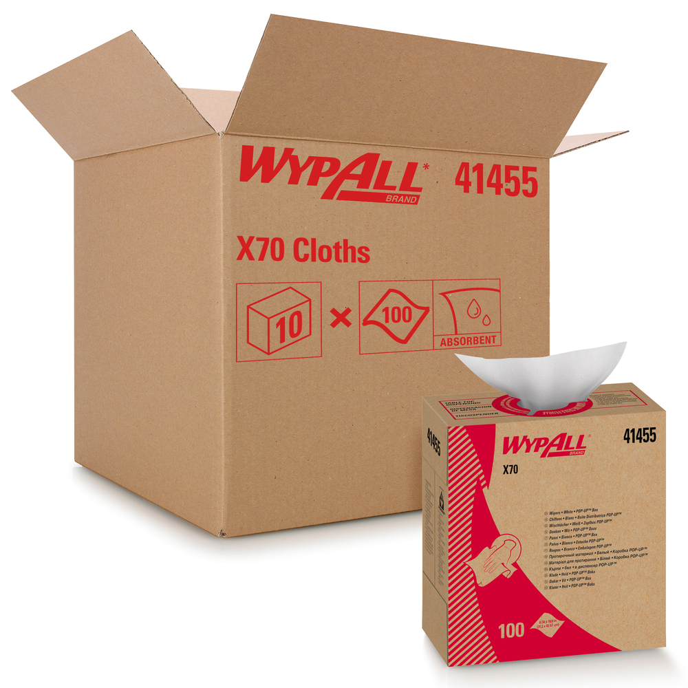 WypAll® X70 Extended Use Reusable Cloths (41455), Pop-Up Box,White, 10 Boxes / Case, 100 Sheets / Box, 1,000 Sheets / Case
