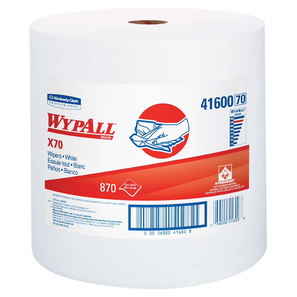 WypAll® X70 Extended Use Reusable Cloths (41600), Jumbo Roll, Long Lasting Performance, White, 1 Roll, 870 Sheets