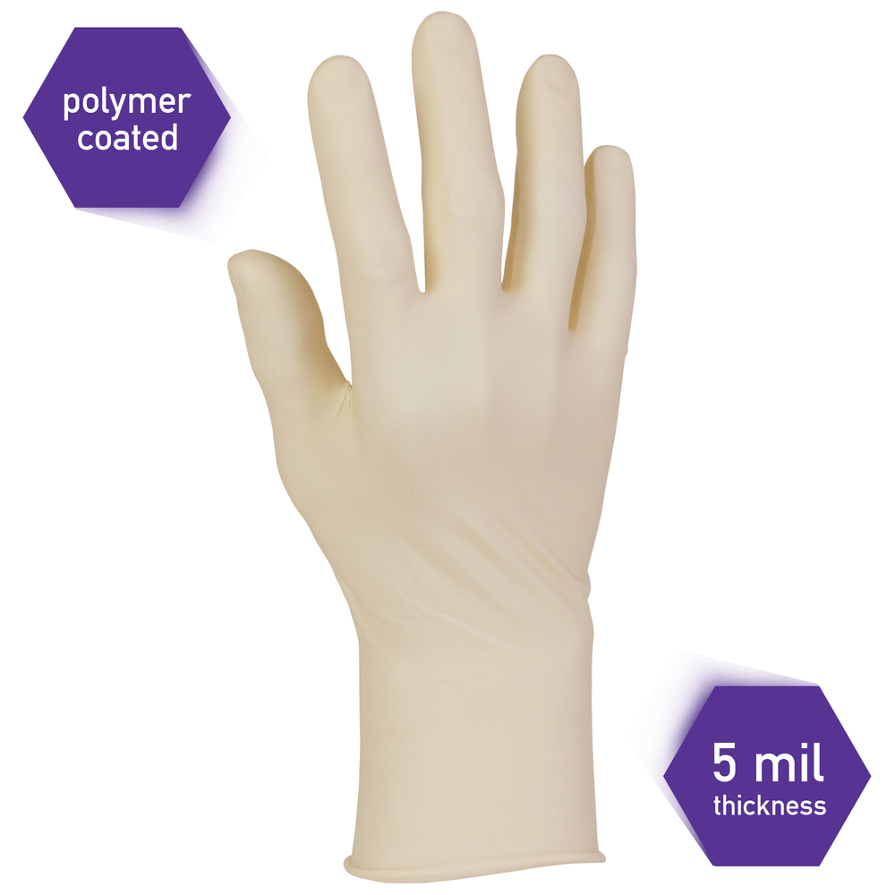Kimberly-Clark™ Comfort Latex Exam Gloves (43433), 5 Mil, Ambidextrous, 9.5”, Medium, Natural Color, 100 / Box, 10 Boxes, 1,000 Gloves / Case - 43433