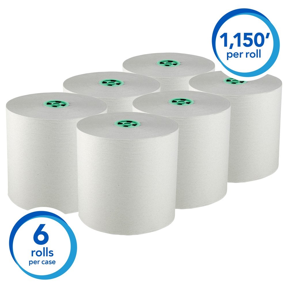 Scott Pro Hard Roll Paper Towels (43961), with Absorbency Pockets, for Scott Pro Dispenser (Green Core only), 900’ / Roll, 6 White Rolls / Case, 5,400 feet - now 12.5% longer, formerly 800' - 43961
