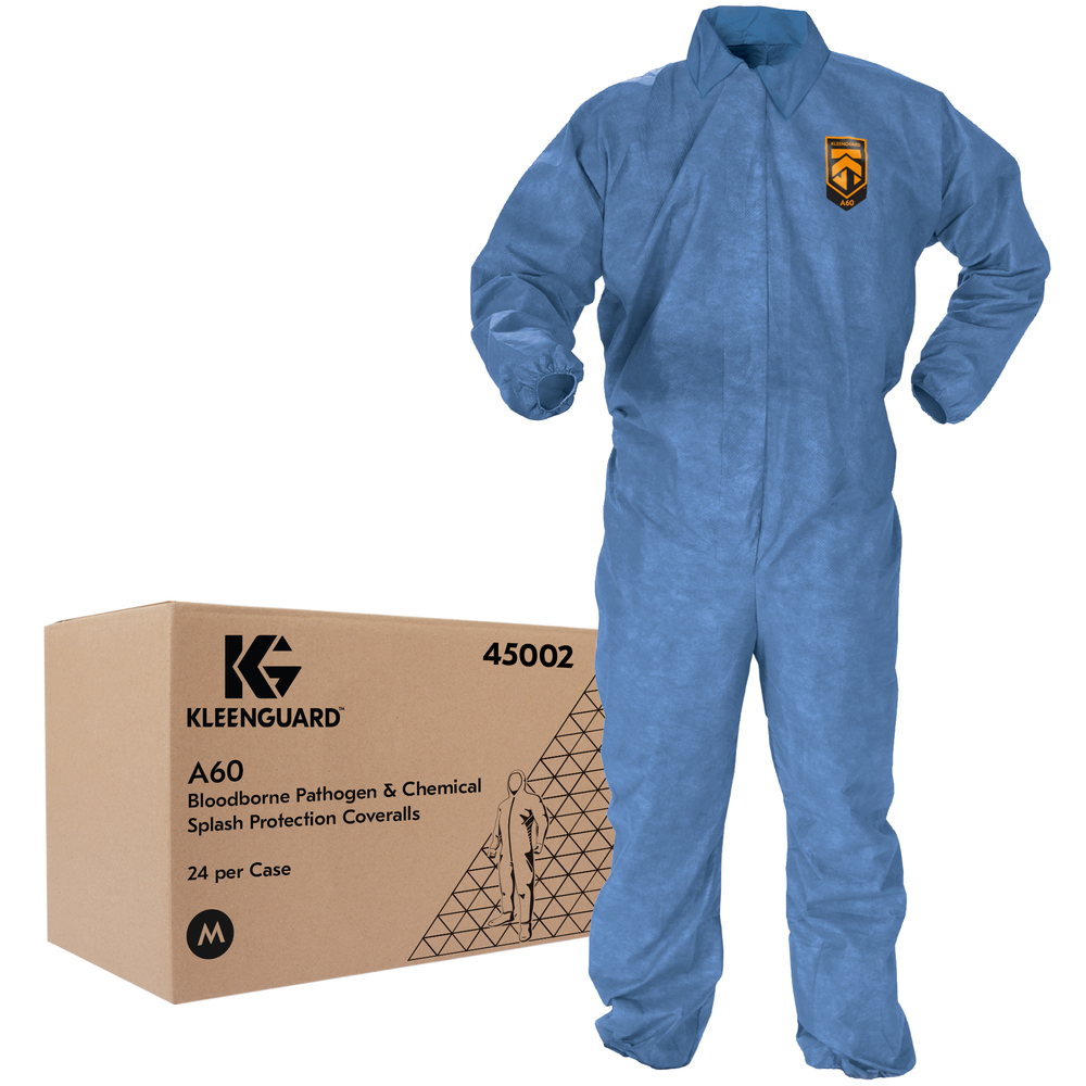 Combinaison résistante aux produits chimiques Kleenguard, combinaison de protection contre les agents pathogènes à diffusion hématogène et les éclaboussures de produits chimiques A60 (45002), moyenne, bleue, 24 vêtements/caisse - 45002
