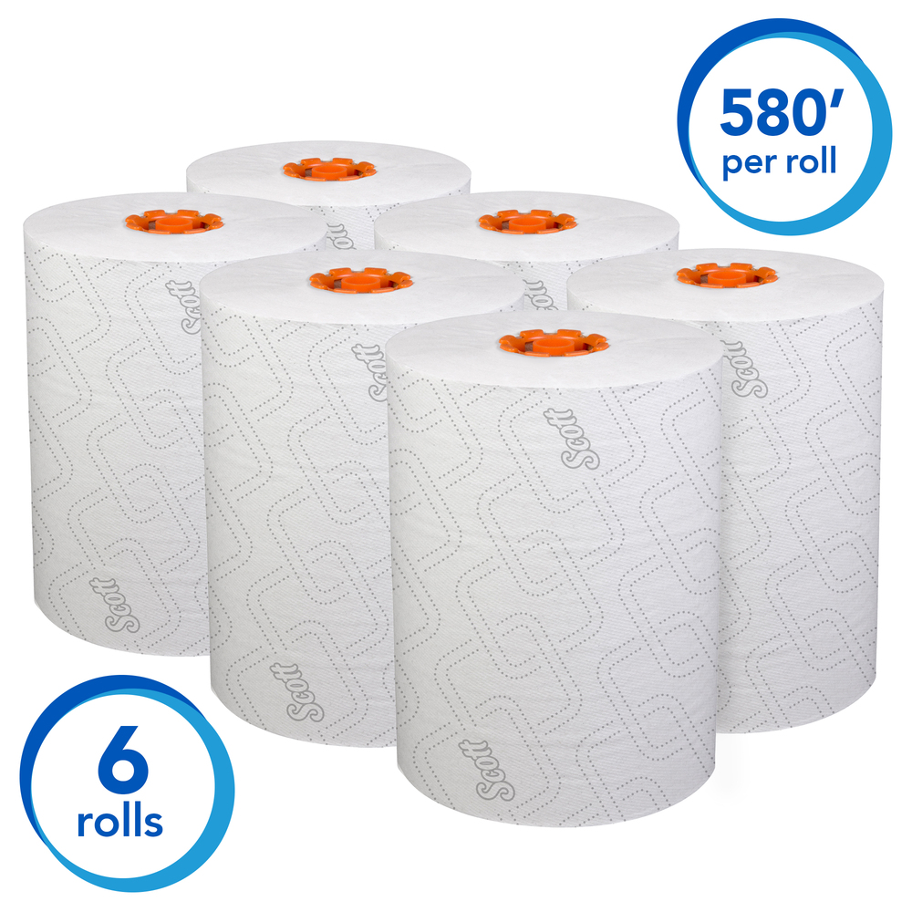 Scott Control Slimroll Hard Roll Paper Towels (47035) for Slimroll Dispensers (Orange Core), Fast-Drying Absorbency Pockets, White, 6 Rolls / Case, 580' / Roll, 3,480' / Case - 47035