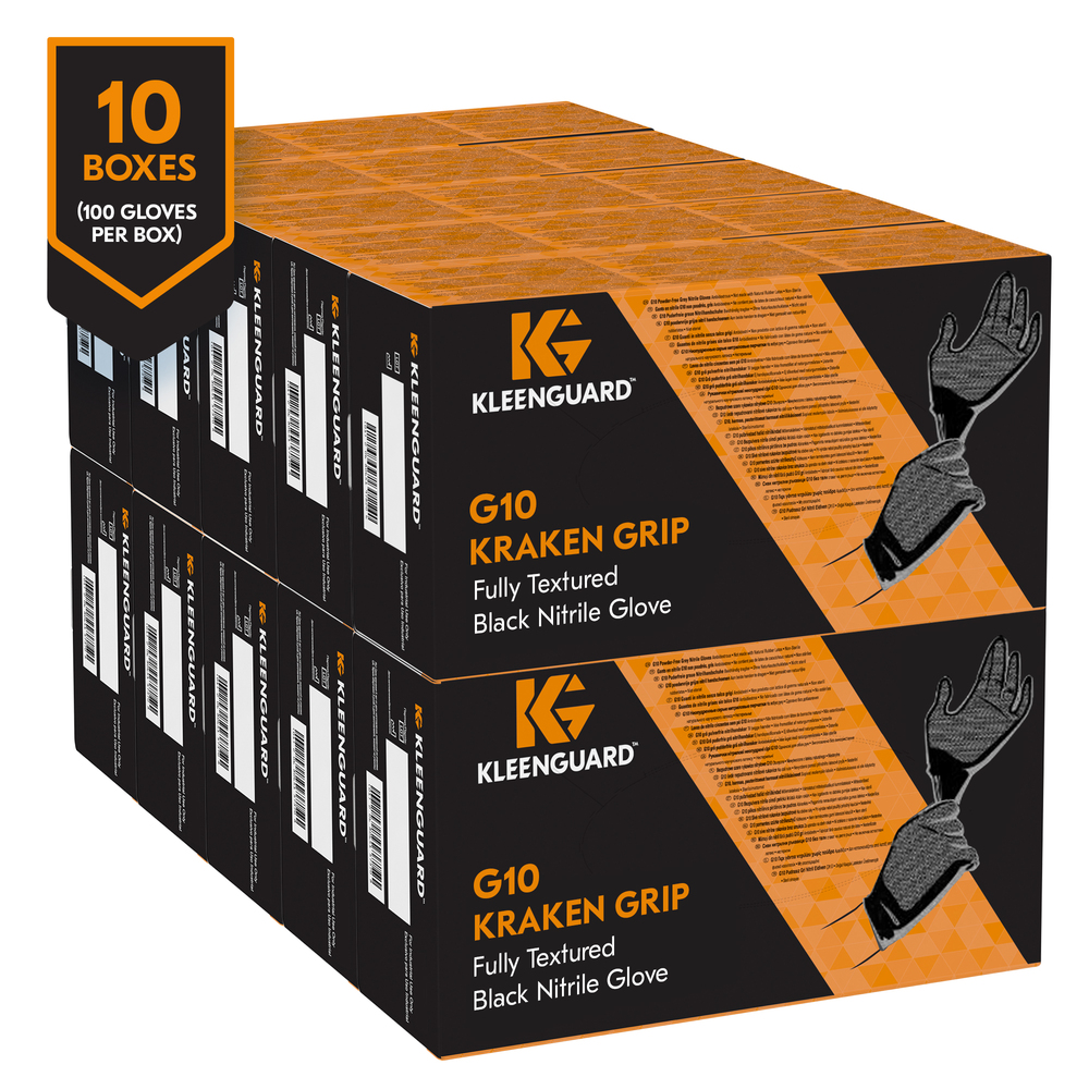 KleenGuard™ Kraken Grip Fully Textured Black Nitrile Gloves (49275), Small (S), Powder-Free, 6 Mil, Ambidextrous, Thin Mil, 100 Gloves / Box, 10 Boxes / Case - 49275