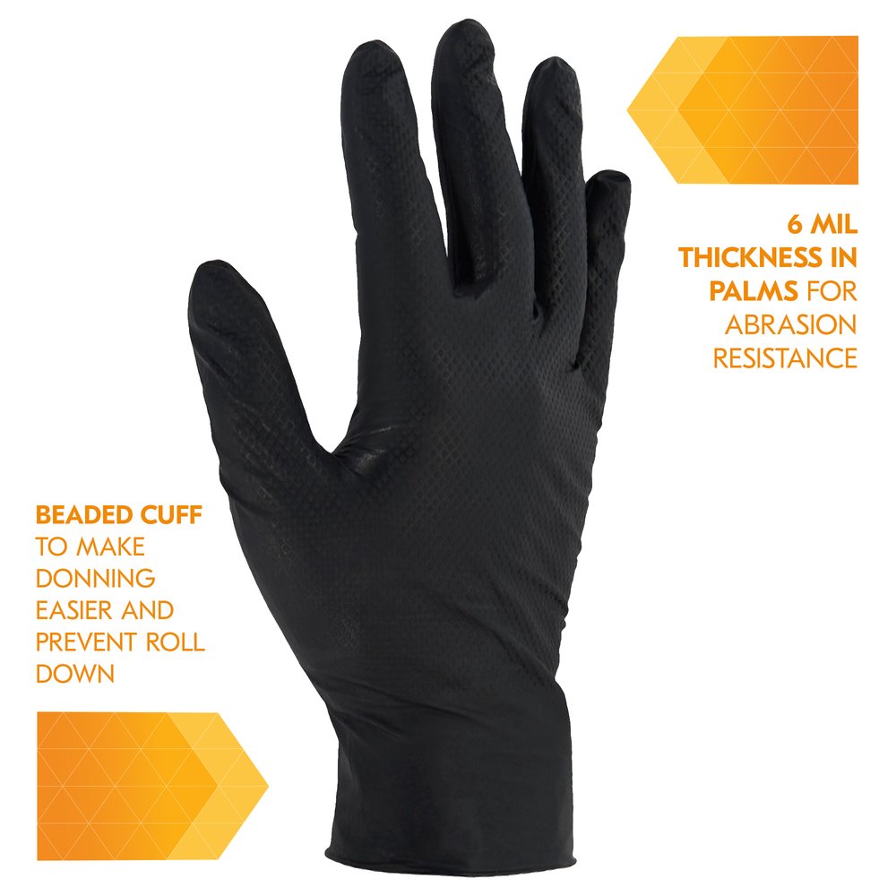 KleenGuard™ Kraken Grip Fully Textured Black Nitrile Gloves (49275), 2XL (XXL), Powder-Free, 6 Mil, Ambidextrous, Thin Mil, 90 Gloves / Box, 10 Boxes / Case - 49279