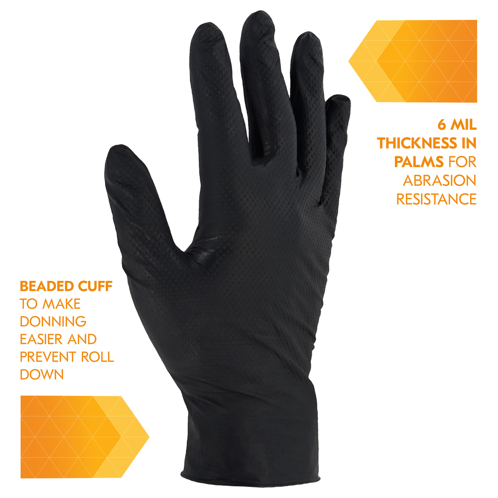 KleenGuard™ Kraken Grip Fully Textured Black Nitrile Gloves (49275), Medium (M), Powder-Free, 6 Mil, Ambidextrous, Thin Mil, 100 Gloves / Box, 10 Boxes / Case - 49276
