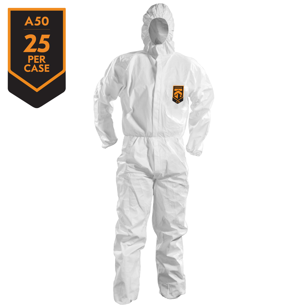 KLEENGUARD A50 Breathable Splash & Particle Protection Coveralls - Hooded / White / M - 51925