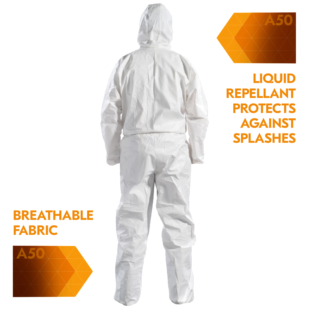 KLEENGUARD A50 Breathable Splash & Particle Protection Coveralls - Hooded / White / 3XL - 51929