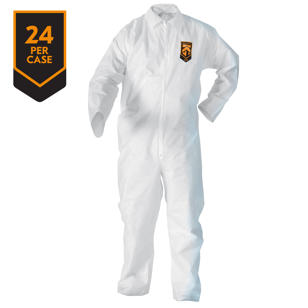 KleenGuard™ A20 Breathable Particle Protection Coveralls (49003), REFLEX Design, Zip Front, White, Large, 24 / Case - 49003