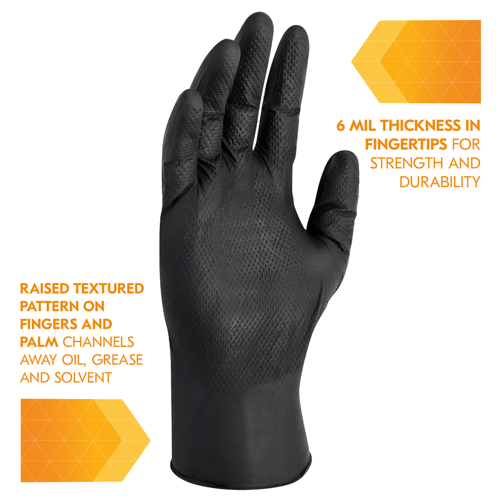 KleenGuard™ Kraken Grip Fully Textured Black Nitrile Gloves (49275), 2XL (XXL), Powder-Free, 6 Mil, Ambidextrous, Thin Mil, 90 Gloves / Box, 10 Boxes / Case - 49279