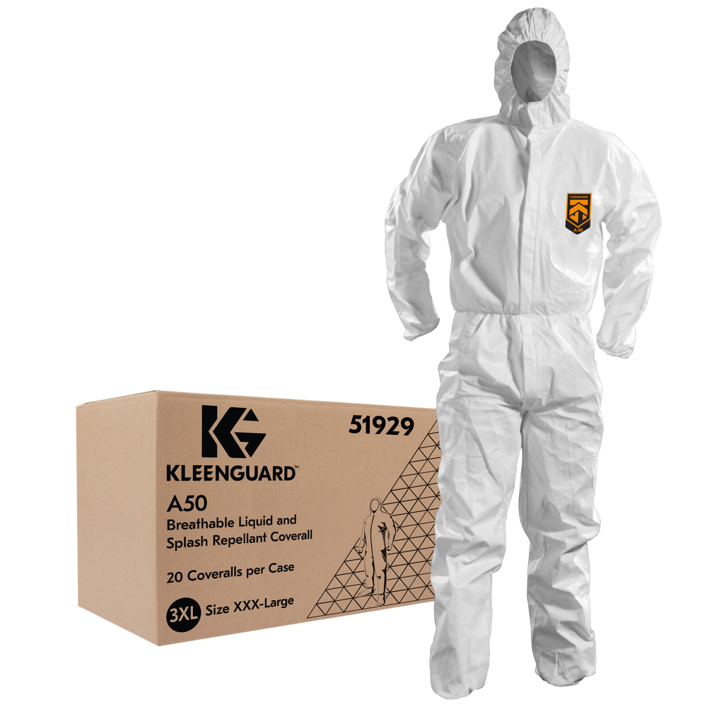 KLEENGUARD A50 Breathable Splash & Particle Protection Coveralls - Hooded / White / 3XL - 51929